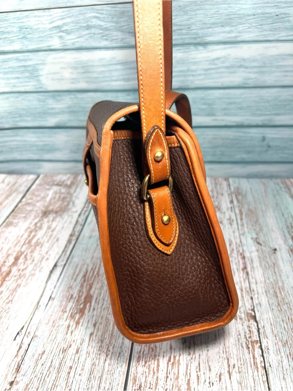 🦆 DOONEY & BOURKE ESSEX AWL PEBBLED BROWN AND BRITISH TAN CROSSBODY VINTAGE - Picture 5 of 16